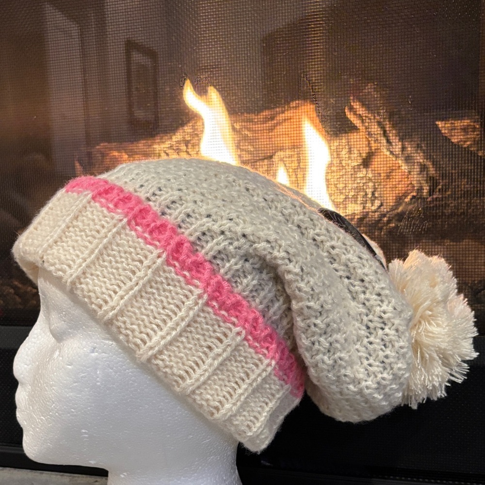 Royal Deluxe Sherpa lined crocheted knit cuffed pom-pom slouch beanie hat